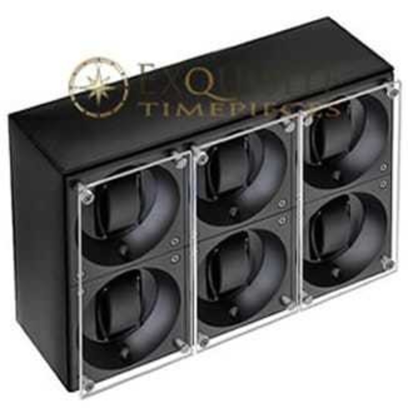 Swiss Kubik Watch Winder Sextuple – Black Calf Leather – Window Protect Sk06.cv005-wp