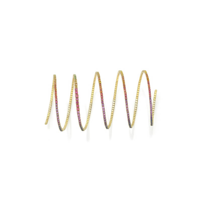Five Row Brilliant Cut Rainbow Sapphire Coil Bracelet in Yellow Gold – Rahaminov Diamonds