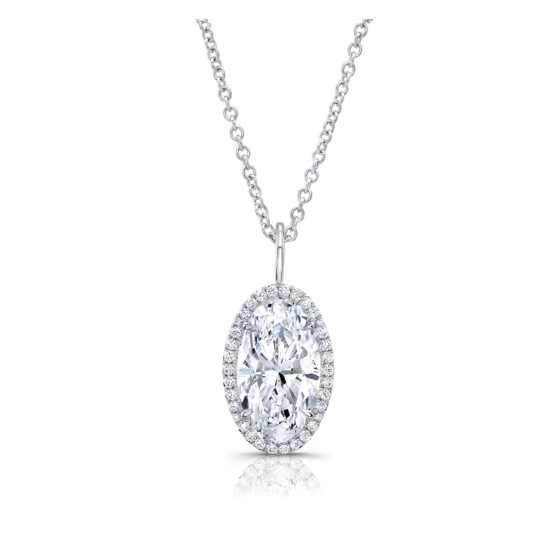 Oval Cut Diamond Halo Pendant in White Gold – Rahaminov Diamonds