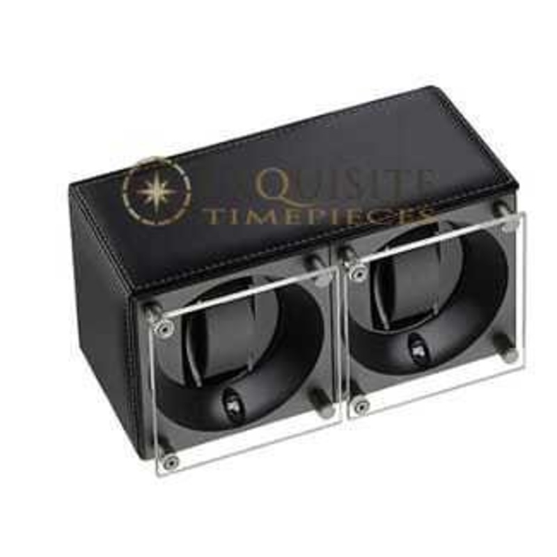 Swiss Kubik Watch Winder Double – Black Calf Leather – Window Protect Sk02.cv005-wp
