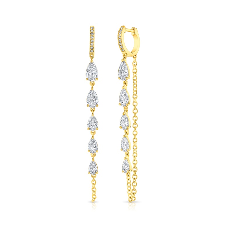 Pear Cut Diamond Chain Earrings in Yellow Gold – Rahaminov Diamonds