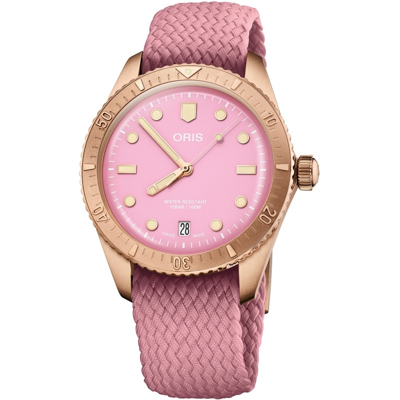 Oris Divers Sixty Five Cotton Candy Lipstick Pink Perlon Strap