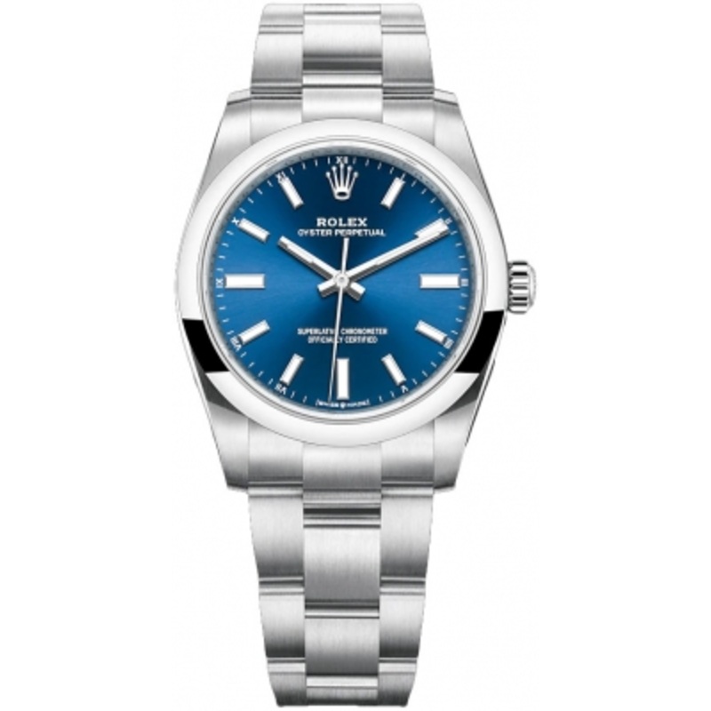 124200 Blue Rolex Oyster Perpetual 34mm Ladies Watch