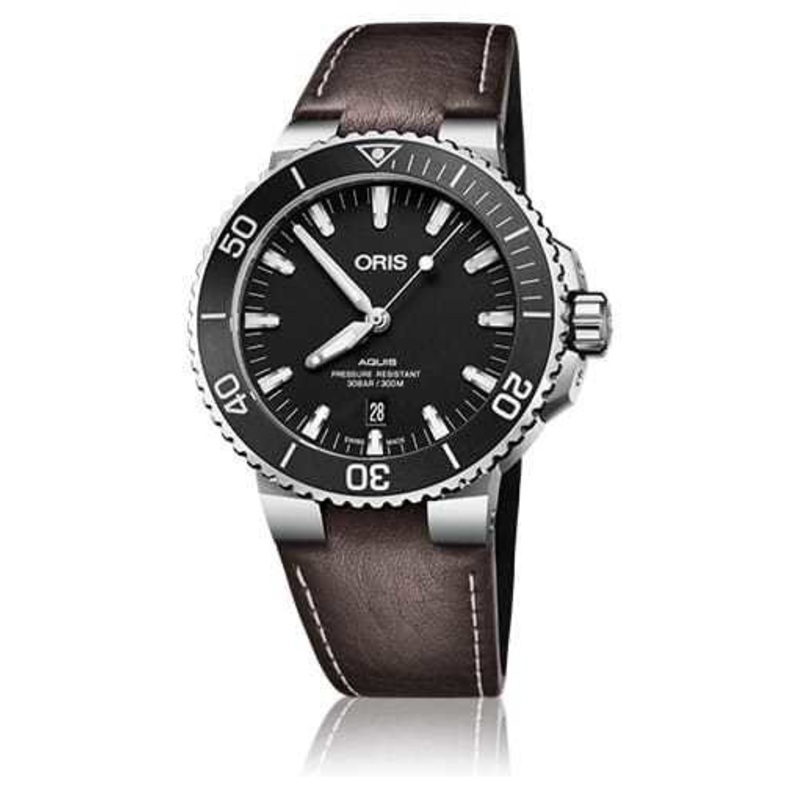 Oris Aquis Date Black on Brown Leather Strap 01 733 7730 4154-07 5 24 10EB
