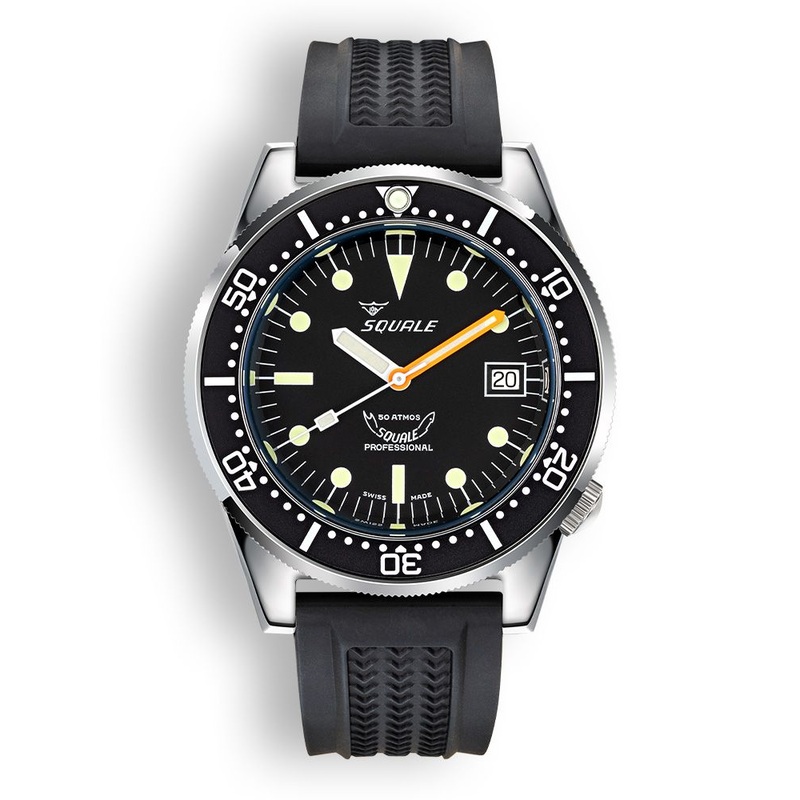 Squale 1521 Classic Steel Black on Strap 1521CL.VO