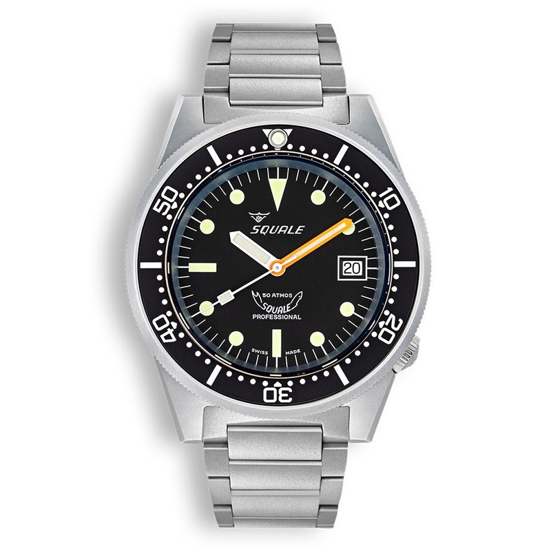 Squale 1521 Black Blasted Steel black on Bracelet 1521BKBL.SQ20S