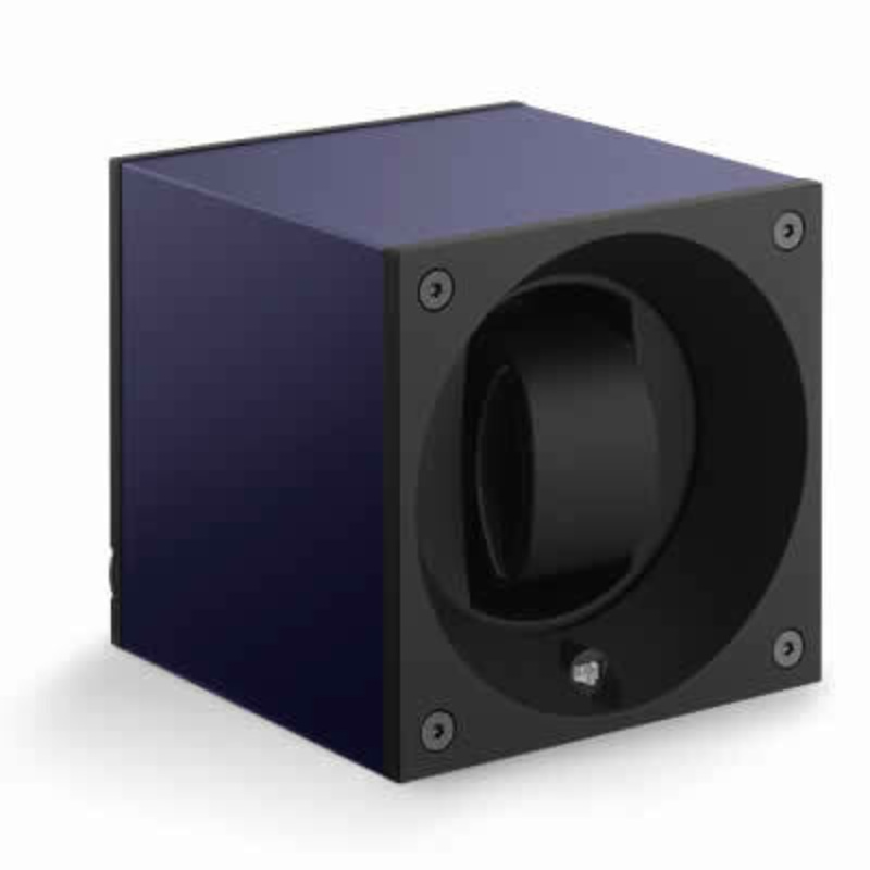 Swiss Kubik Watch Winder Single – Anodized Navy Blue With Window Protect SK01.AE004-WP