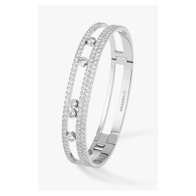 Move Romane Large Pav Bangle in White Gold Size M – Messika