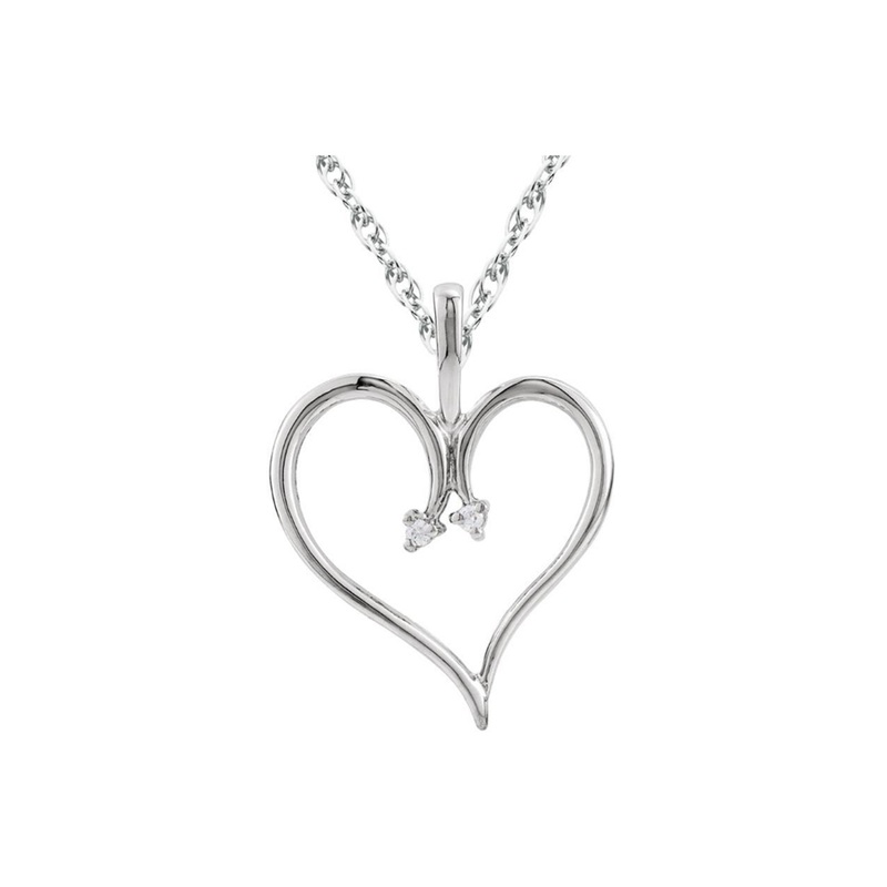 Heart Diamond Pendant, 0.03 Carat on 10k White Gold