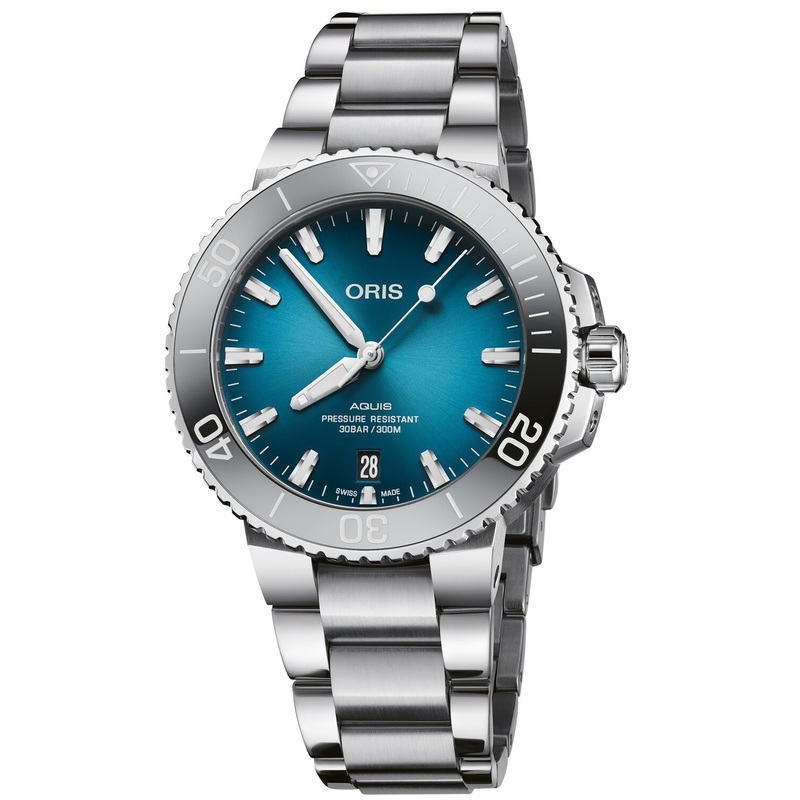 Oris 01 733 7732 4155-07 8 21 05PEB Aquis Date Oceanic Blue 39.5mm