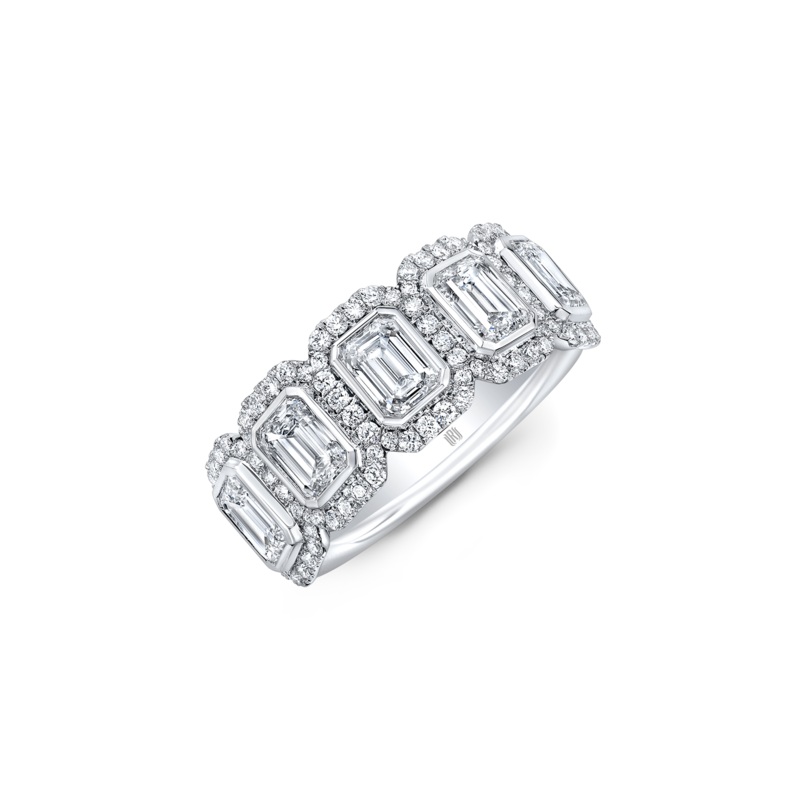 Emerald Cut Diamond Halo Band in White Gold – Rahaminov Diamonds