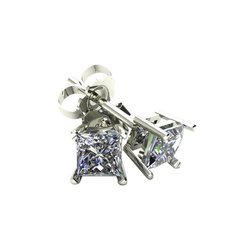 Diamond Square Earrings, 0.33 Carat on 14k White Gold