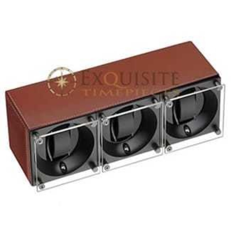 Swiss Kubik Watch Winder Triple – Natural Calf Leather With White Stitches – Window Protect Sk03.cv002-wp