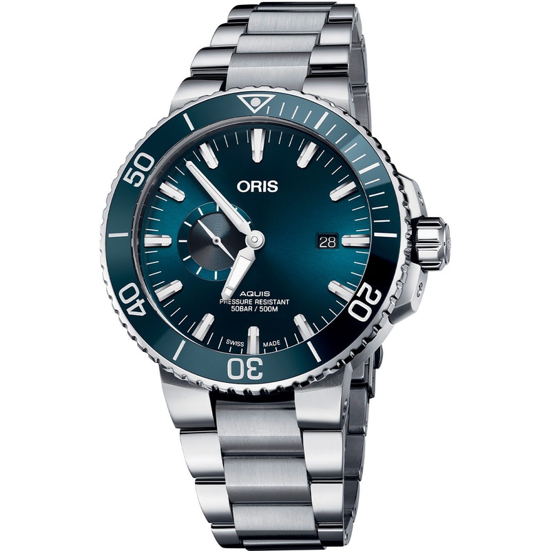 Oris 01 743 7733 4155-07 8 24 05PEB Aquis Small Seconds Blue Dial on Bracelet