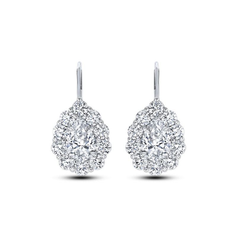 Pear cut Diamond Cluster Ear Pendants in White Gold – Rahaminov Diamonds