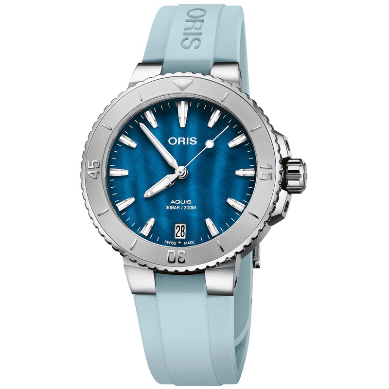 Oris 01 733 7770 4155-07 4 18 65FC Aquis Date Aegean Blue MOP Dial