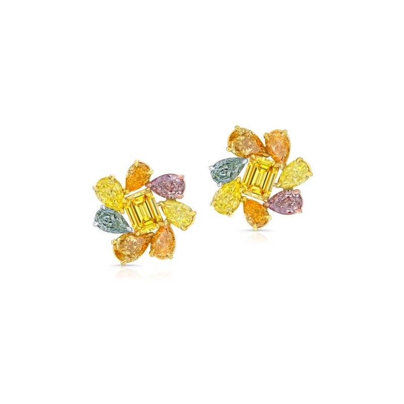 Fancy Color Diamond Flower Earrings in Yellow Gold – Rahaminov Diamonds