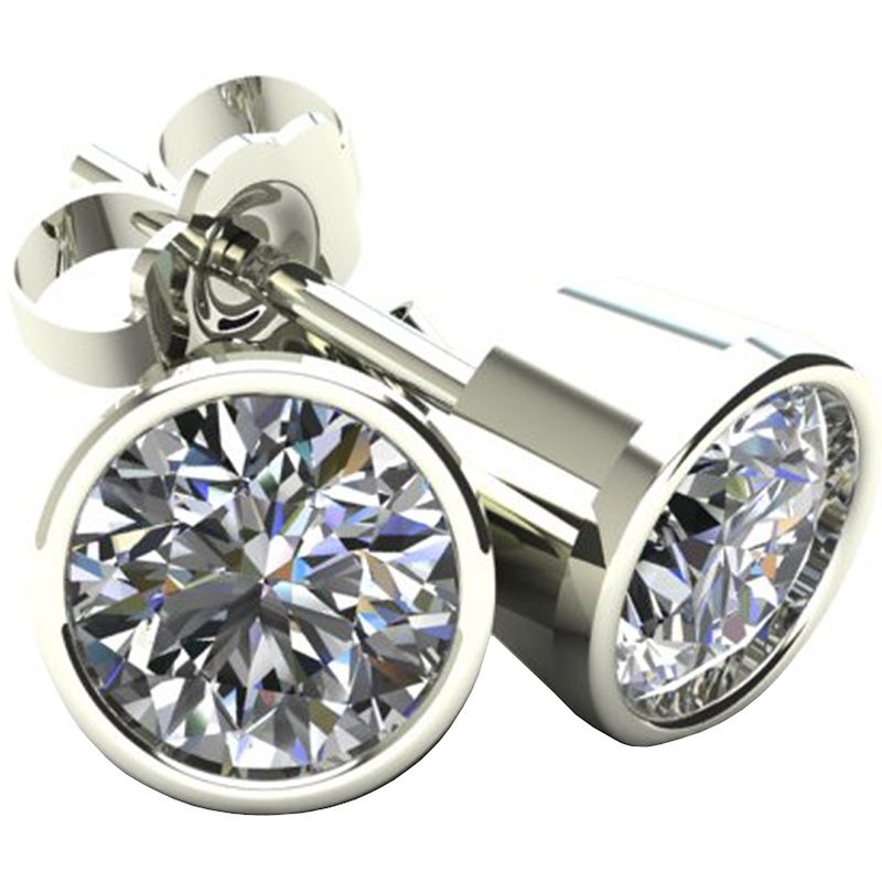 Diamond Bezel Earrings, 0.85 Carat on 14k White Gold