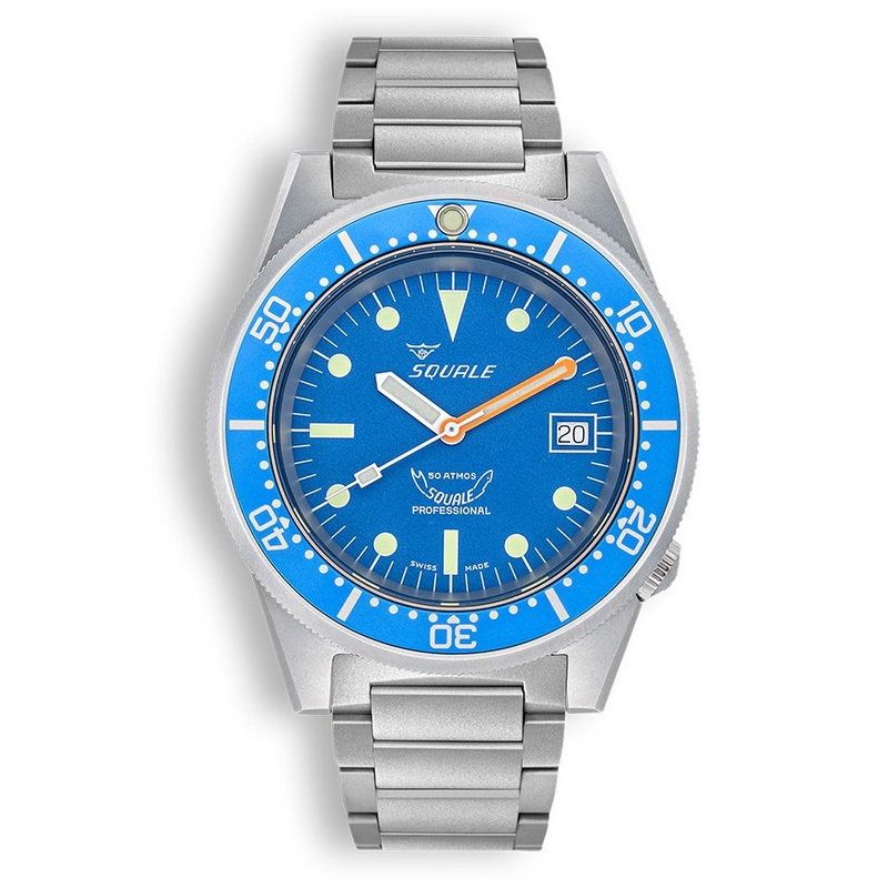 Squale 1521 Blue Blasted Steel Blue on Bracelet 1521BLUEBL.SQ20S