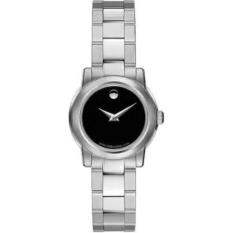 0605106 Movado Junior Sport Ladies Quartz Steel Black Dial Watch