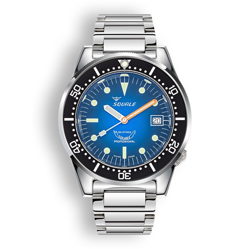 Squale 1521 Blue Ray Steel Blue on Bracelet 1521PROFD.SQ20L