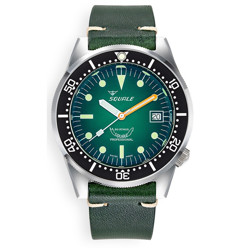 Squale 500m 1521 Green Ray on Rubber Strap