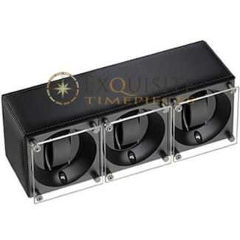 Swiss Kubik Watch Winder Triple – Black Calf Leather – Window Protect Sk03.cv005-wp