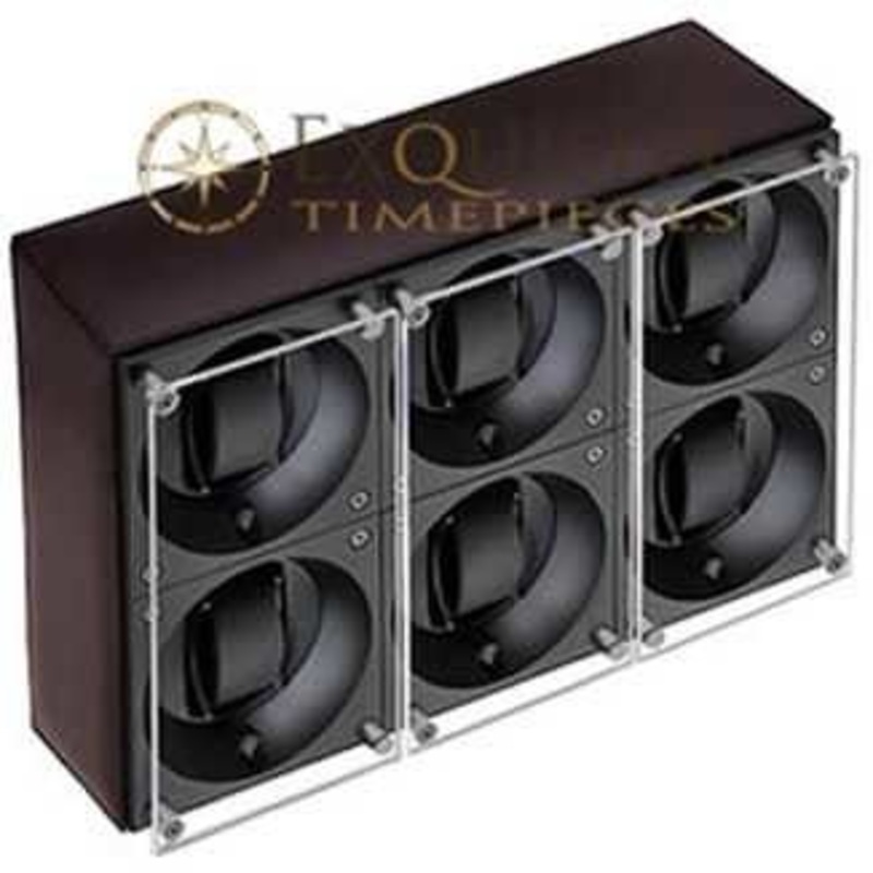 Swiss Kubik Watch Winder Sextuple – Dark Brown Calf Leather – Window Protect Sk06.cv004-wp